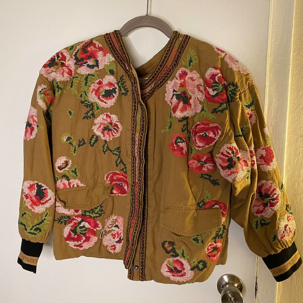 Anthropologie Embroidered Bomber Jacket